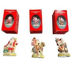 Vintage Santa’s of the Nations Hand Painted Porcelain Figurines Lot of 3